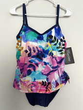Maxine Of Hollywood Swimsuit Womens 6 Garden Floral Faux Tank One Piece New
