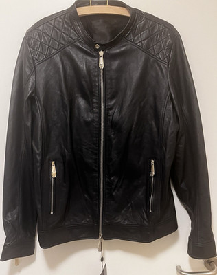 Philipp Plein Herren Lederjacke Biker Schwarz Größe 58 Couture Stehkragen