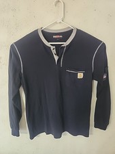 BOCOMAL FR Crew Neck Flame Resistant Long Sleeve 1/4 Button Navy Size LG