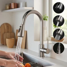 Brushed Nickel Kitchen Faucet Sink Mixer Faucet Pull Down Sprayer Single Handle