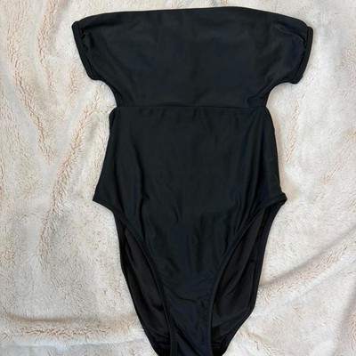 J.Crew Re-Imagined Black Strapless Cutout One-Piece Swimsuit - Size 6 minimalist