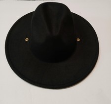 Francesca's Hat Fedora Wide Brim Fitted Womens One Size Black Wool Blend Felt