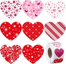Fovths 600 Pieces Heart Roll Stickers Valentine's Day Colorful Heart Shaped Stic
