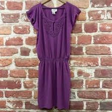 Max Studio Dress Womens M Purple Stretchy Casual Career Flutter Sleeves
