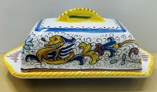 Deruta Pottery- Butterdish Raffaellesco Made/painted by hand in Italy.