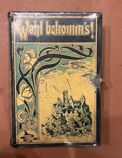 Alt Blechdose Wohl bekomm&lsquo;s B&auml;cker&lsquo;s Werke Jugendstil Buchform 16x11x4cm Leer
