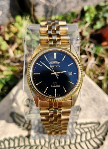 Vtg Seiko SQ 5Y23-8A69 Day/Date President RARE Black Dial 35mm Men's Watch NICE!