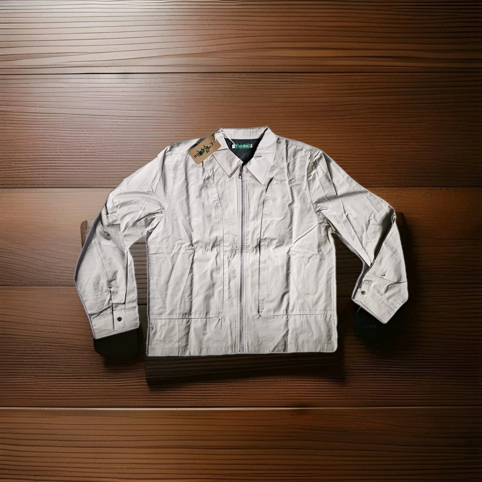 C'est Bon Work Jacket Off White Zip Up Men's SZ XL Urban Mod Work Chore Nwt  image 2