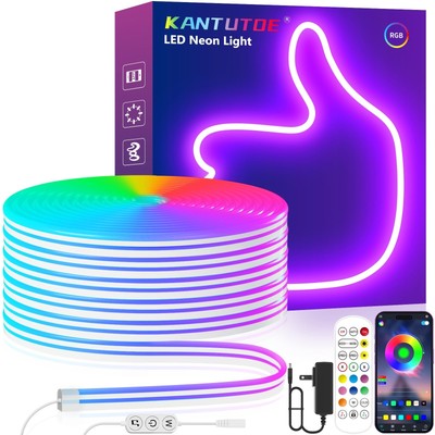 Neon Rope Lights, 13.1ft RGB Light Strip, 24V Music Sync App/Remote Control D...