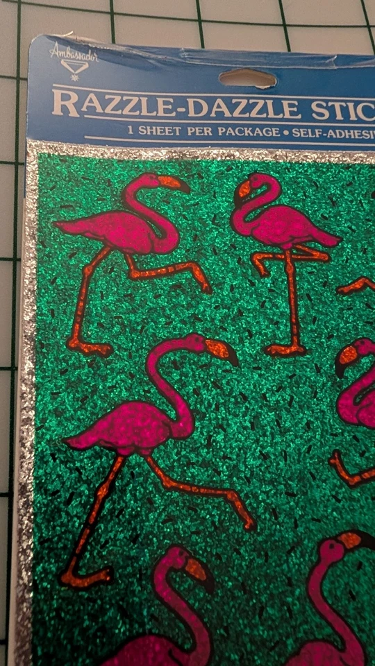 Pegatinas vintage con sello Razzle Dazzle rosa flamencos nuevas en paquete de 1 hoja Foto 3 de 4