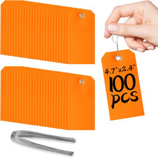 100 Pcs Marking Tags with String Rectangle Plastic Hang Tags Waterproof Orange T