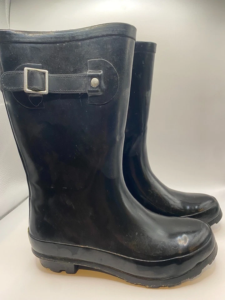 Western Chief Botas de lluvia negras brillantes niñas talla 13 lunares interior Foto 2 de 4