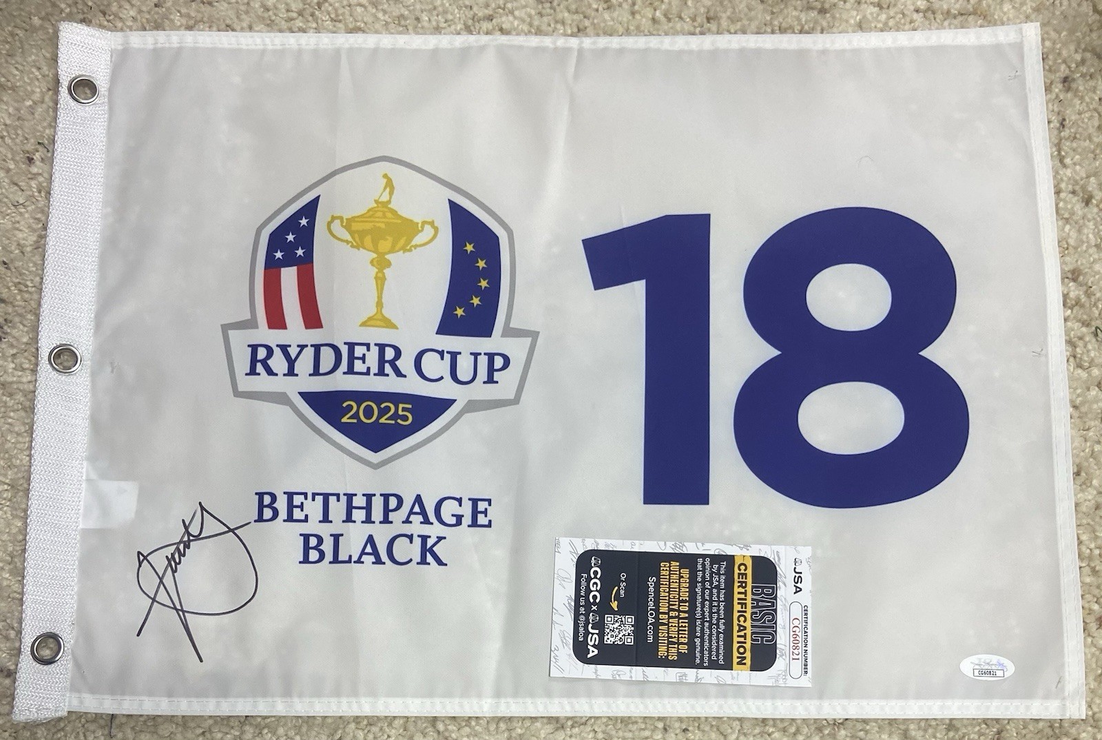 Xander Schauffele Autographed Signed Autograph 2025 Ryder Cup Flag Bethpage JSA COA 