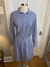 BANANA REPUBLIC NAVY & WHITE STRIPED DRESS-LONG SLEEVE-SIZE8-BUTTON FRONT-NWOT!!