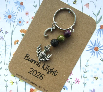 ANGELS & ELEPHANTS Scottish Thistle Keyring, Gemstone Diffuser, Personalised Burns Night Gifts