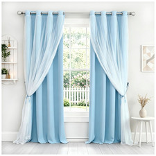 Sofjagetq Blue Curtains 90 Inch Length 2 Panels Set - Double Layered Blackout