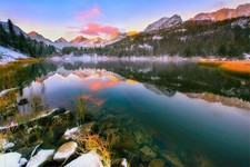 Landscape nature lake mountains forest water reflection Custom Gaming Mat Desk