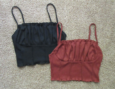 Lot of 2 Shein Sz M Ribbed Crop Tops Juniors Cami Black/ Rust