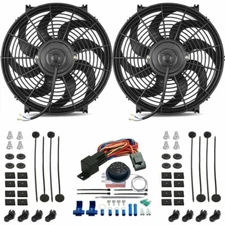 DUAL 14-15" INCH 130W ELECTRIC RADIATOR COOLING FAN ADJUSTABLE THERMO SWITCH KIT