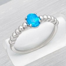 4x6 Oval Blue Fire Opal Silver Jewelry Wedding Women Solitaire Ring 6 7 8 9 10