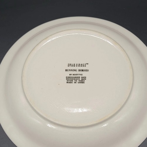 Folk Craft Stoneware"Running Horses" By ScottyZ, 11 inch Dinner Plate Black rim - Picture 7 of 10