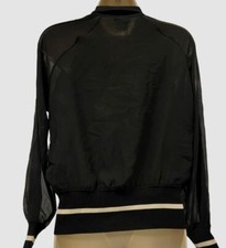 $435 Marella Women's Black Chiffon Sleeves Zip-up Mock Neck Jacket Size 4