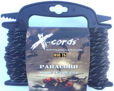 Paracord 850 X-Cords Black Diamond Kevla Tangle Free Quick Deploy Spool 