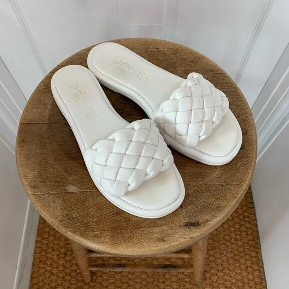 Seychelles Bellissima Sandals White V Leather Woven Flats 8 NWOB 99
