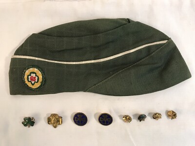 Vintage Girl Scouts Official Garrison Style Hat & Pins Lot (HD6)