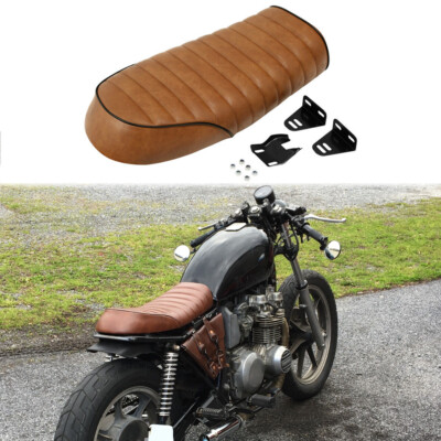 Brown Flat Brat Seat Cafe Racer Vintage Seat Saddle For Kawasaki