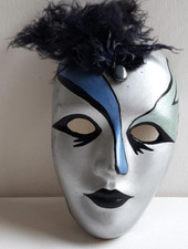 Einzelst&uuml;ck Porzellan Maske Handbemalt Venezianischer Stil Wandmaske 1980er Vtg.