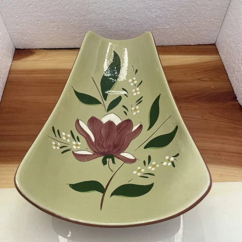 Vintage Stangl Pottery Red Magnolia Flower Curved Plate Relish Dish Floral 11"