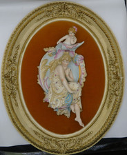 Vintage Capodimonte Figural Porcelain Bisque Wall Plaque Framed 3D Italy Unique
