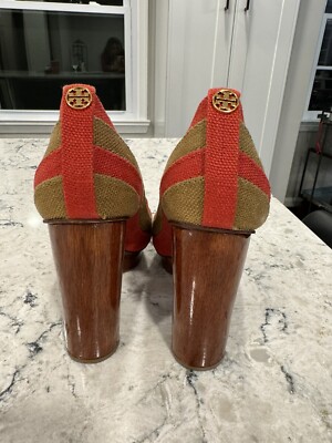 Tory Burch Joelle Platform Pump Womens Linen Patchwork Wood  Tory Burch Joelle Platform main image 2