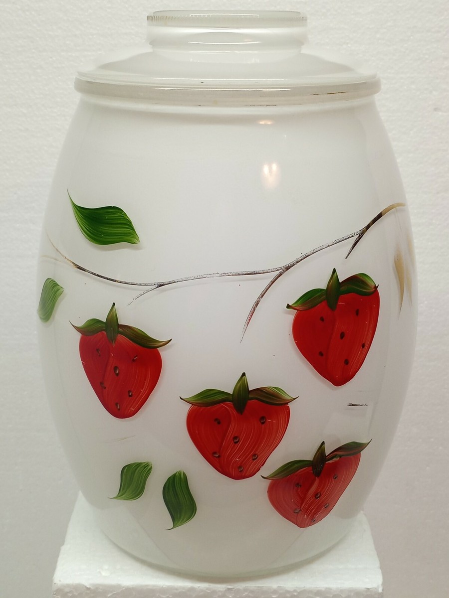 Vintage BARTLETT COLLINS COOKIE JAR WHITE RED STRAWBERRIES Tall