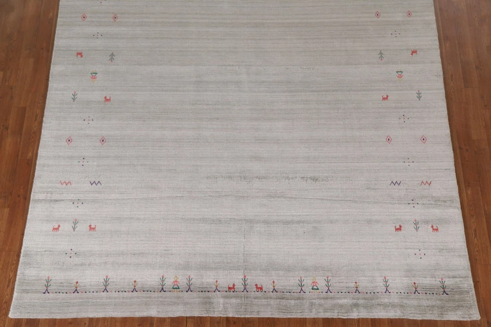 Alfombra de sala de estar gris 8x10 pies a rayas Gabbeh oriental alfombra de lana hecha a mano Foto 4 de 4