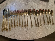 Rogers Korea Gold Plated Stainless Flatware 19 Pieces Forks Spoons Knives -AS-IS