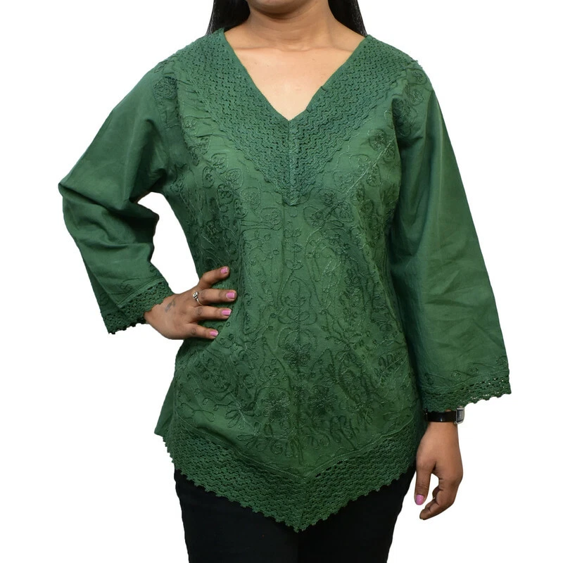 Alma - Bottle Green Chikankari Kurti – nawra