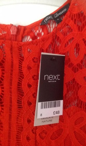 Next Women's Bnwt Size 8 Red/orange Lace Occasion Dress - Picture 3 of 5