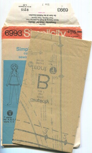 SIMPLICITY 6993 COSTUME DA BAGNO E BIKINI BAMBINA TG 7 NON TAGLIATO 1975 - Foto 2 di 3