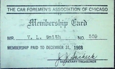 Car Foremen Association Chicago Railroad Membership Card Railroad Dues Paid 1968