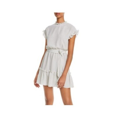 #ad Aqua Womens L White Black Polka Dot Mock Neck Ruffle Sleeve Mini Dress NWT BH59 $17.60