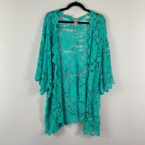 Catherines Plus Size Graceful Crochet wrap Cardigan Size 4X Aqua Sea Green