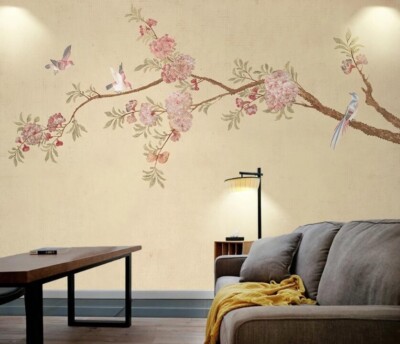 3D Pink Flower Branch K16511 Wallpaper Mural Self-adhesive Removable Sticker Kay