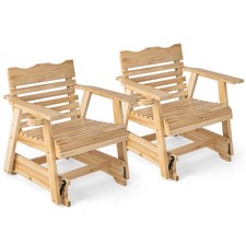 Topbuy 2PCS Outdoor Fir Wood Rocking Chair Outdoor Glider Chair with Rotatable