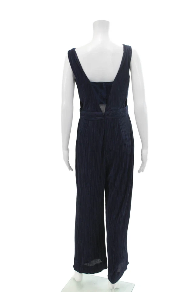 Tahari Womens Sleeveless High Rise Straight Leg Jumpsuit Midnight Blue Size 4 - Image 3 of 4