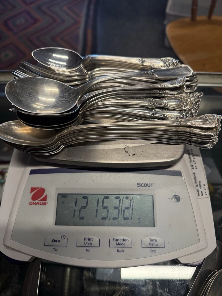 Servicio Chateau Rose de plata de ley para 8 Alvin 42 piezas 1732 gramos 925 Foto 2 de 3