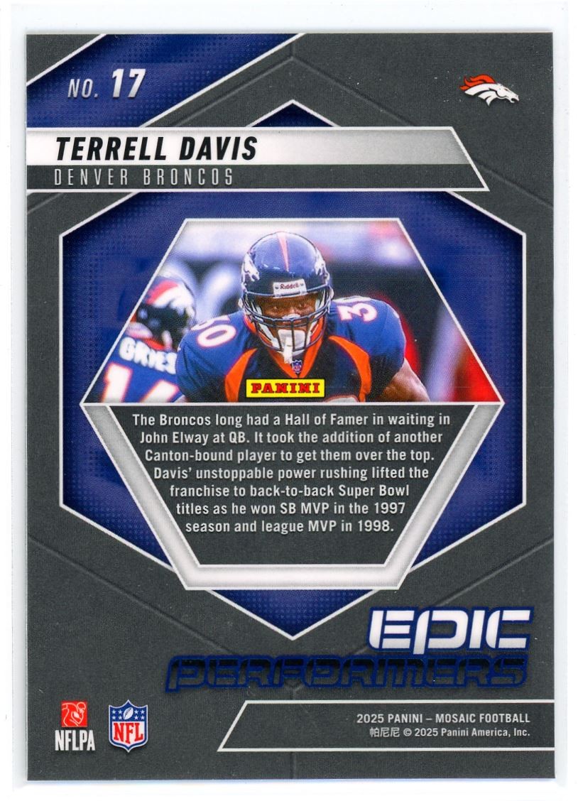 Davis、New York under Gaslight、希少画集画、新品額付 2025 Panini Mosaic Epic Performers Terrell Davis Denver Broncos