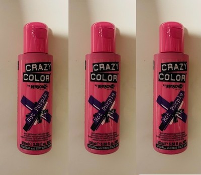 3x Crazy Color Semi-Permanent Conditioning Haarfarbe Farbe Creme - Hot Purple 