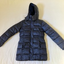 Abercrombie  Fitch Kids Indigo Blue Long Puffer Jacket Fluffy Lining Sz 13/14